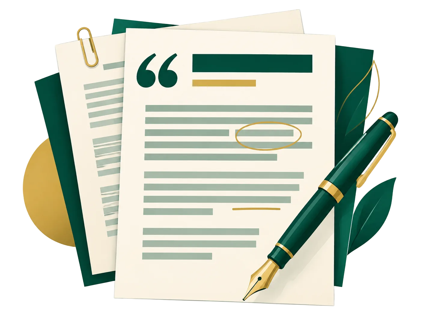 A fountain pen resting on layered manuscript pages with editing marks